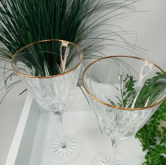 Pair Gold Rim Crystal Drinking Glasses - Picture 4 of 5